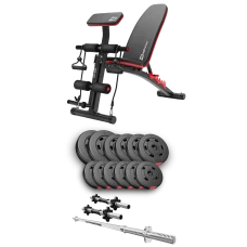 Набір Hop-Sport Premium 38кг з лавою HS-1035, штангою та гантелями