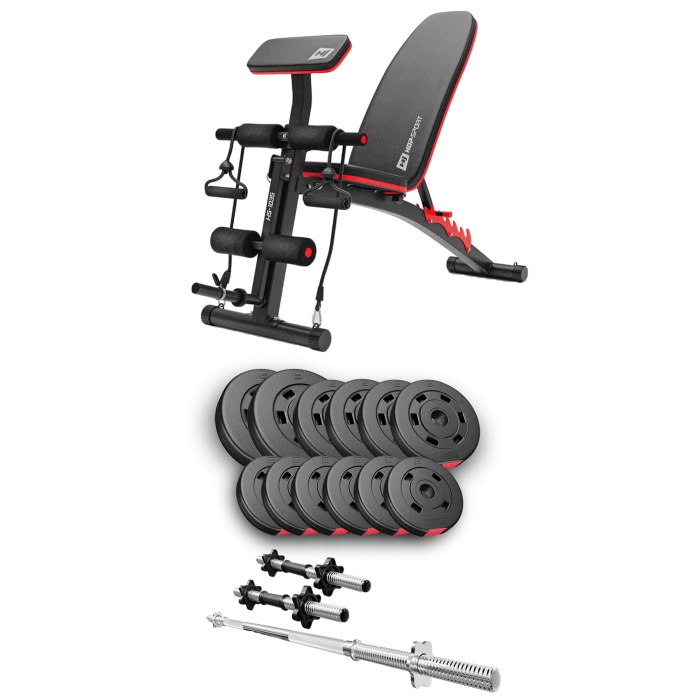 Набір Hop-Sport Premium 38кг з лавою HS-1035, штангою та гантелями