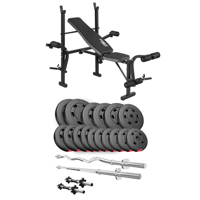 Набор Hop-Sport Premium 75кг со скамьей TX-055, штангами и гантелями.