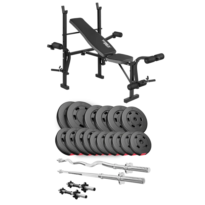 Набір Hop-Sport Premium 75кг з лавою TX-055, штангами та гантелями