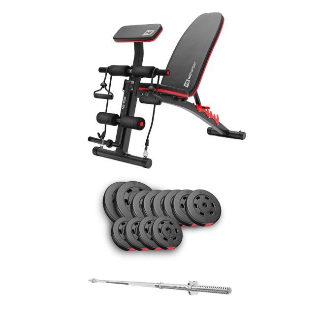 Набор Hop-Sport Premium 69кг со скамьей HS-1035 и штангой