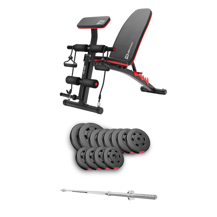 Набор Hop-Sport Premium 69кг со скамьей HS-1035 и штангой