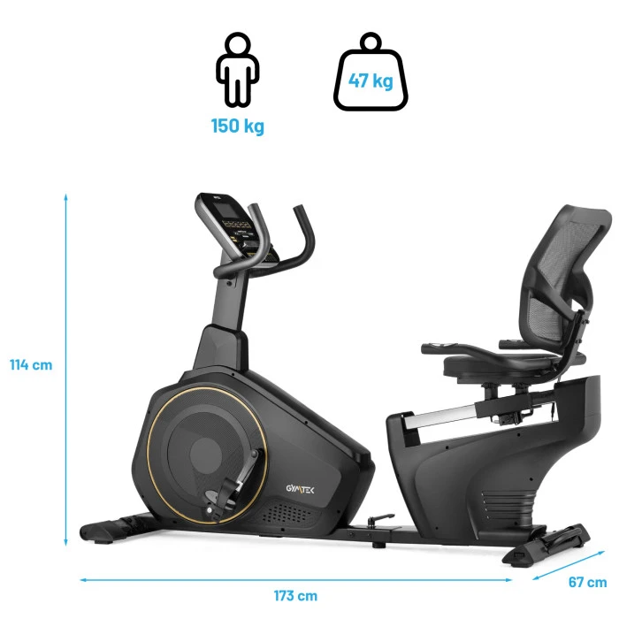 Горизонтальний велотренажер Gymtek XBR6000 електромагнітний золотистий
