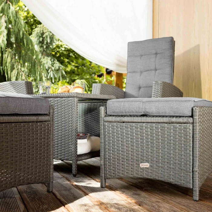 Комплект садових меблів Di Volio Fera 2 крісла реклайнери, 2 пуфи та столик, сірий