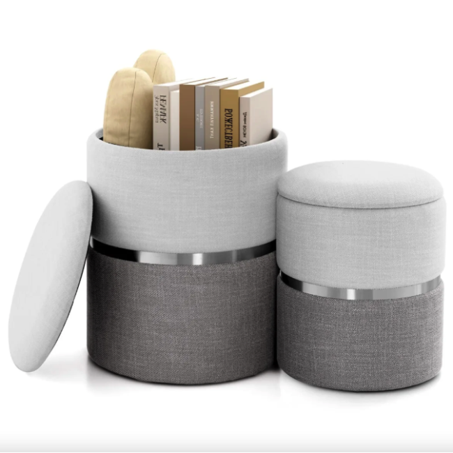 Пуф Costway Rosana велюровый комплект 2 штуки серый