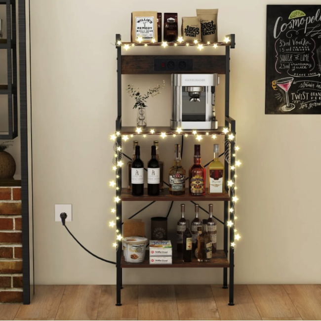 Стеллаж Costway Surette с местом для микроволновки и с двумя розетками в стиле Loft