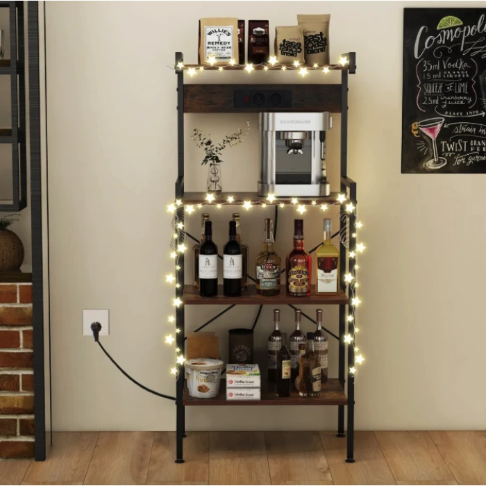 Стеллаж Costway Surette с местом для микроволновки и с двумя розетками в стиле Loft