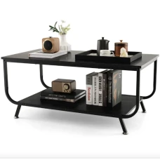 Журнальный стол Costway Marble двухъярусный черный