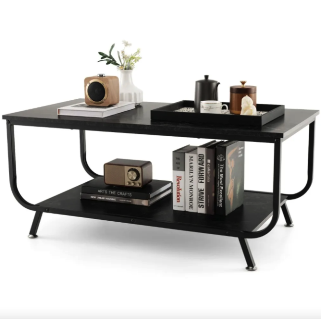 Журнальный стол Costway Marble двухъярусный черный