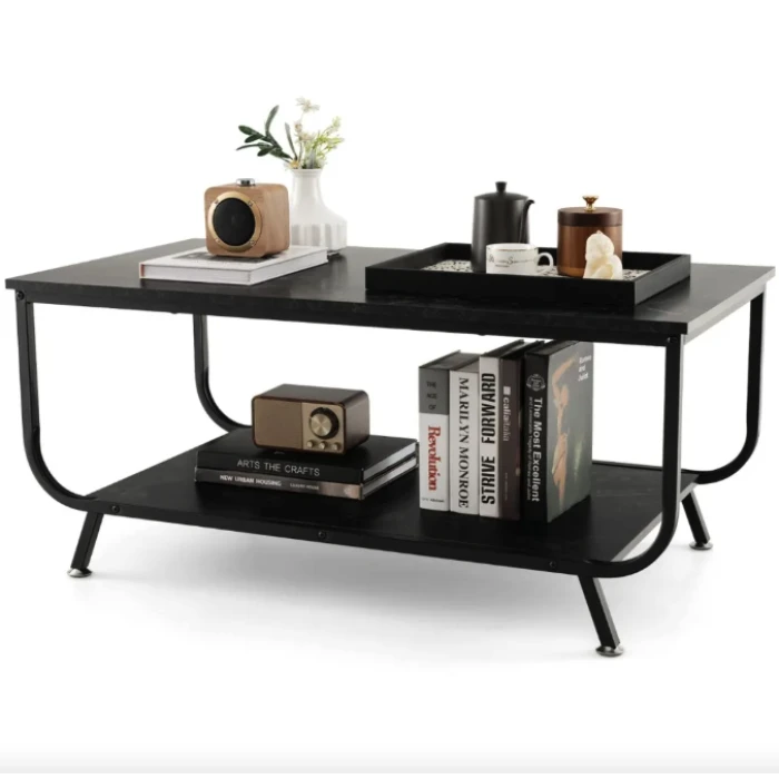 Журнальный стол Costway Marble двухъярусный черный