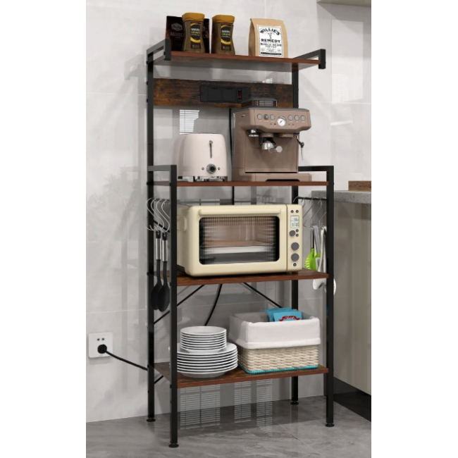 Стеллаж Costway Surette с местом для микроволновки и с двумя розетками в стиле Loft