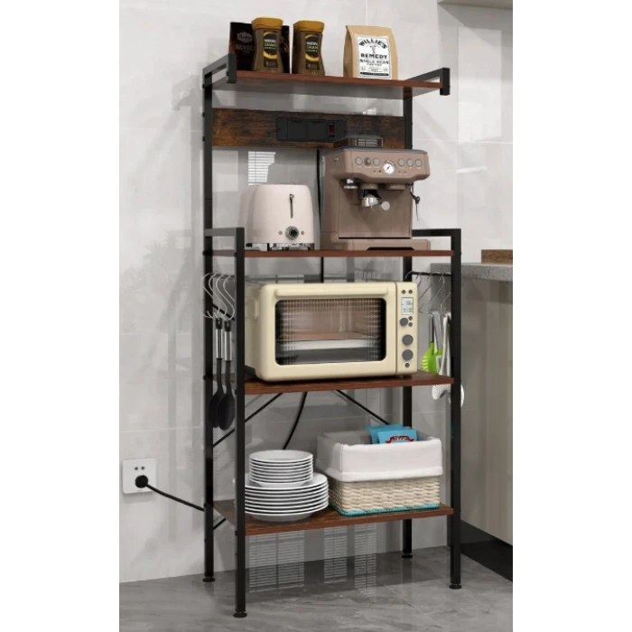 Стеллаж Costway Surette с местом для микроволновки и с двумя розетками в стиле Loft