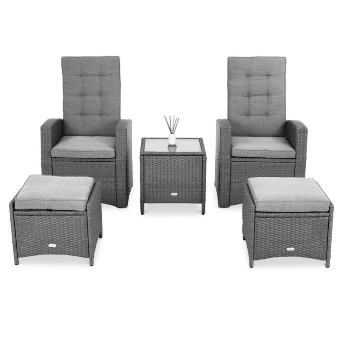 Комплект садових меблів Di Volio Fera 2 крісла реклайнери, 2 пуфи та столик, сірий