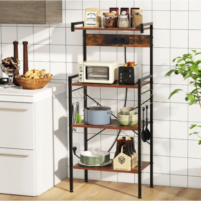 Стеллаж Costway Surette с местом для микроволновки и с двумя розетками в стиле Loft