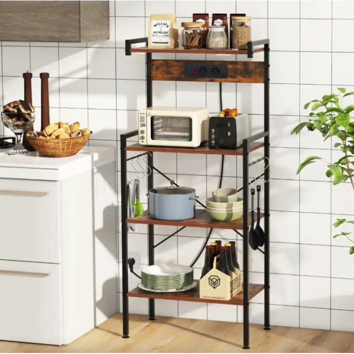 Стеллаж Costway Surette с местом для микроволновки и с двумя розетками в стиле Loft