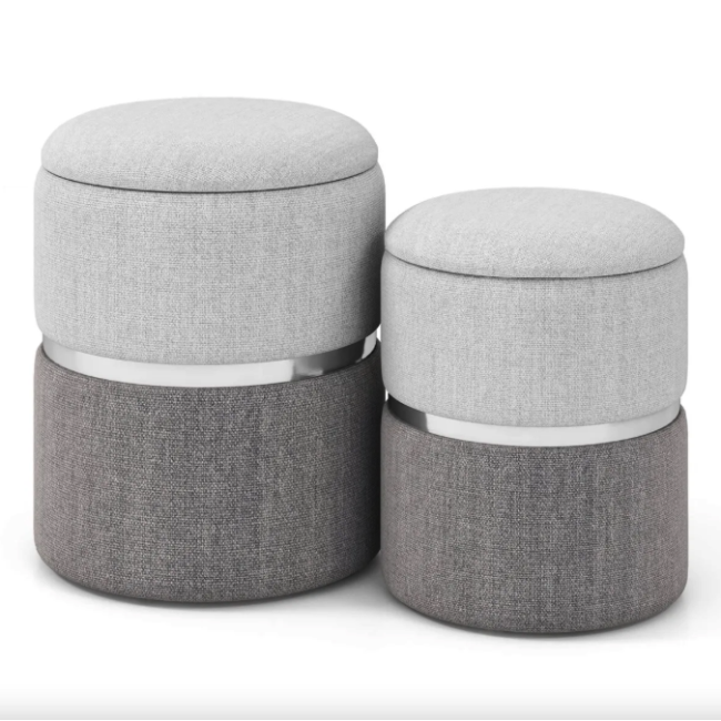 Пуф Costway Rosana велюровый комплект 2 штуки серый