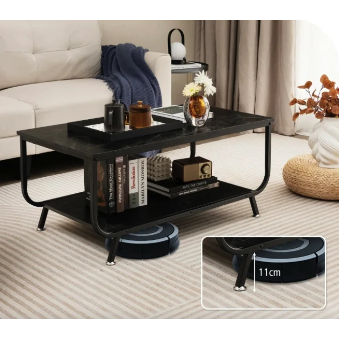 Журнальный стол Costway Marble двухъярусный черный