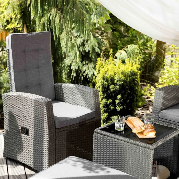 Комплект садових меблів Di Volio Fera 2 крісла реклайнери, 2 пуфи та столик, сірий
