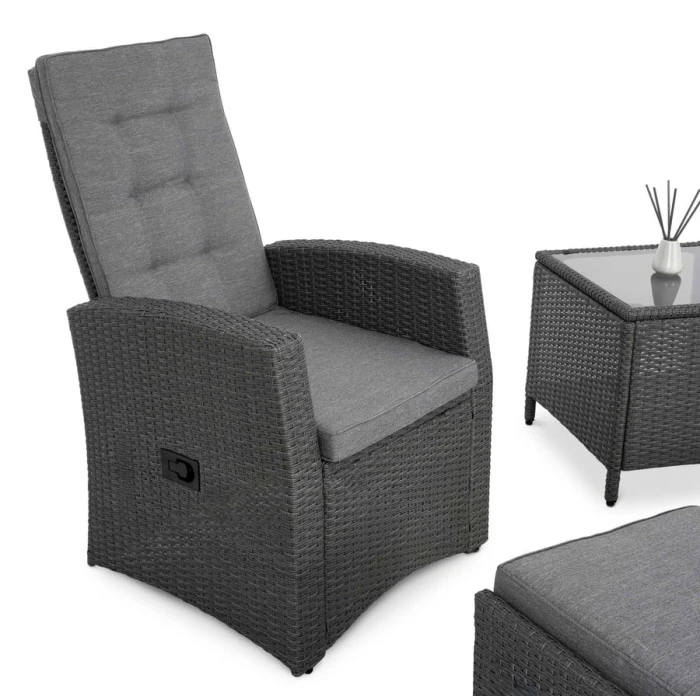 Комплект садових меблів Di Volio Fera 2 крісла реклайнери, 2 пуфи та столик, сірий