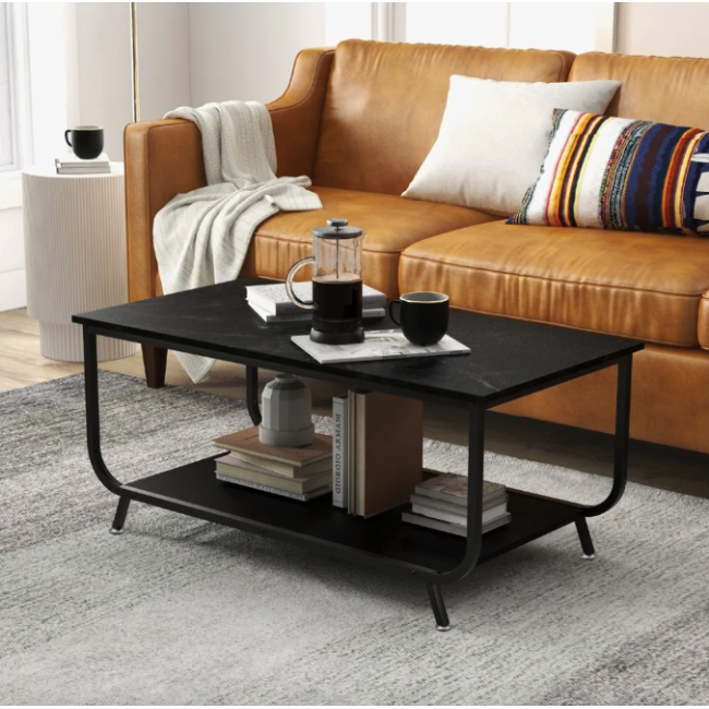 Журнальный стол Costway Marble двухъярусный черный