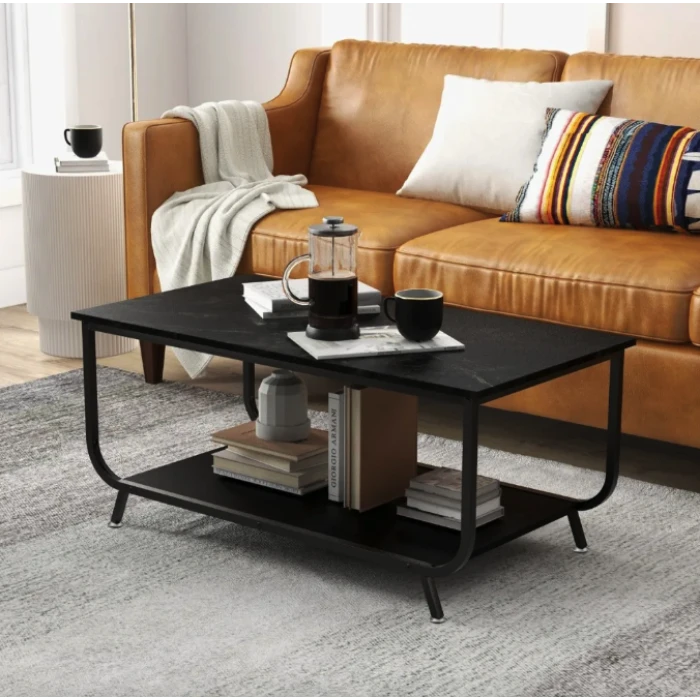 Журнальный стол Costway Marble двухъярусный черный