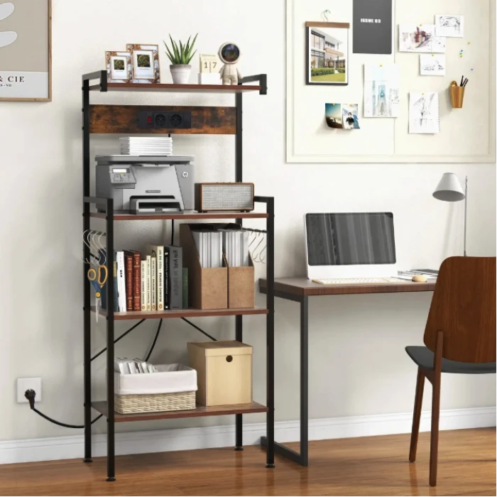 Стеллаж Costway Surette с местом для микроволновки и с двумя розетками в стиле Loft