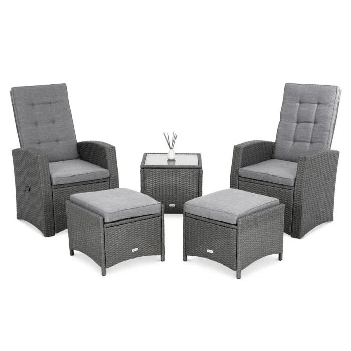 Комплект садових меблів Di Volio Fera 2 крісла реклайнери, 2 пуфи та столик, сірий