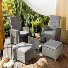 Комплект садовой мебели Di Volio Fera 2 кресла реклайнеры, 2 пуфа и столик, серый