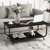 Журнальный стол Costway Marble двухъярусный черный