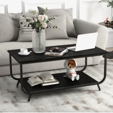 Журнальный стол Costway Marble двухъярусный черный