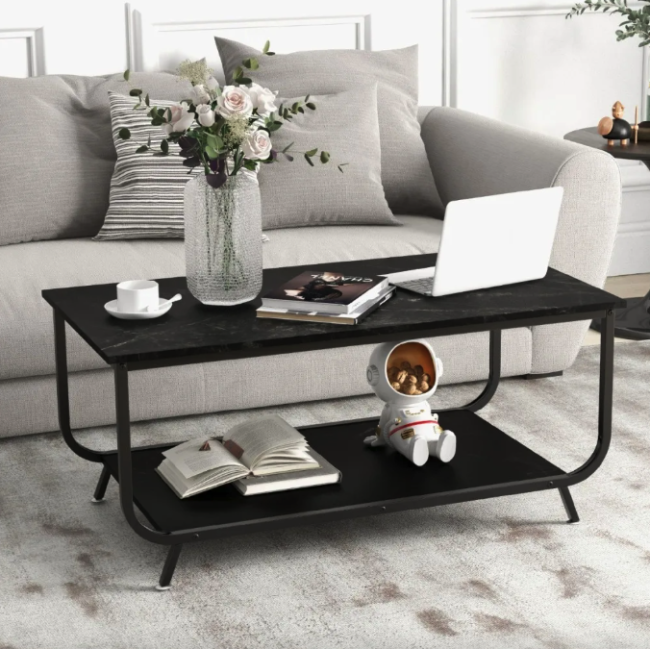 Журнальный стол Costway Marble двухъярусный черный