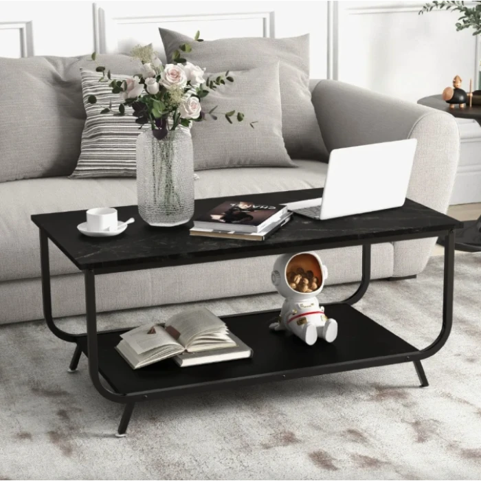 Журнальный стол Costway Marble двухъярусный черный