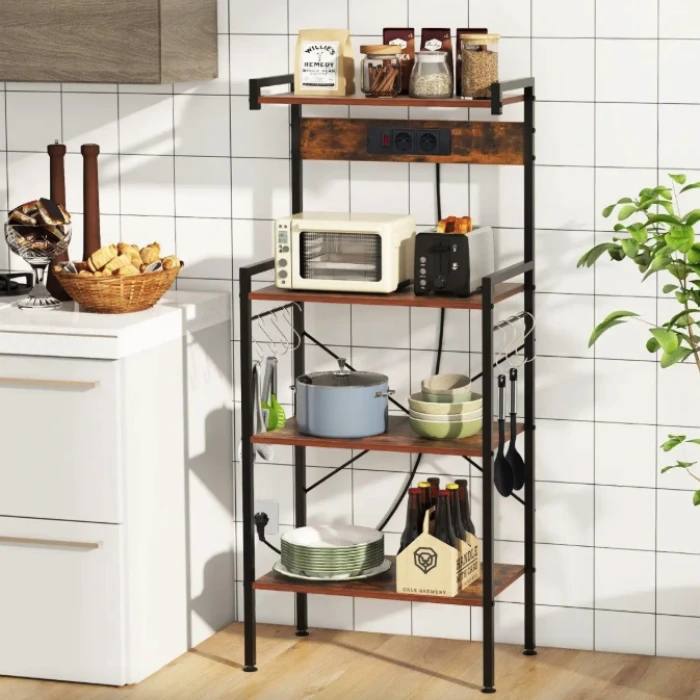 Стеллаж Costway Surette с местом для микроволновки и с двумя розетками в стиле Loft