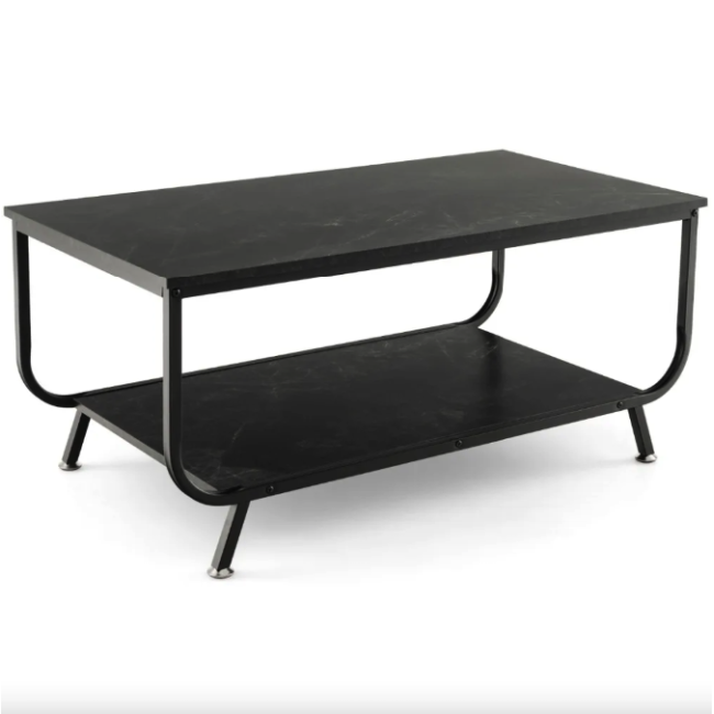 Журнальный стол Costway Marble двухъярусный черный