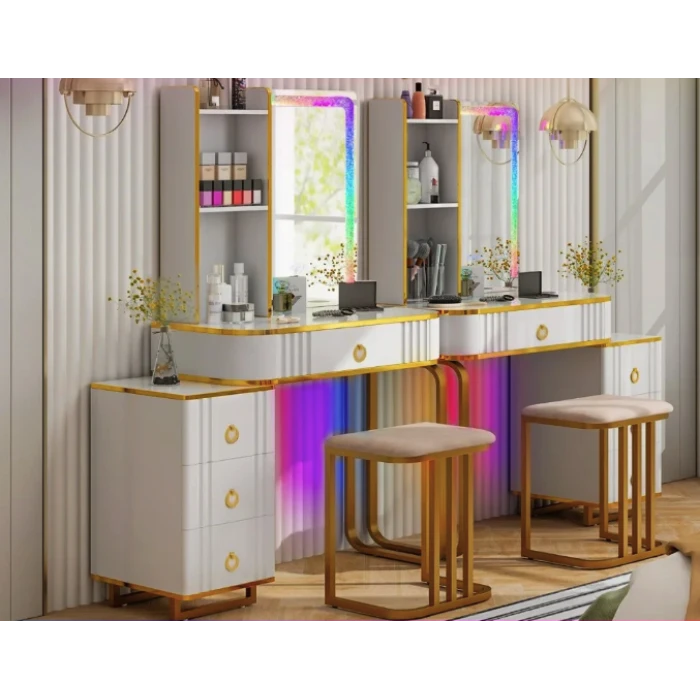 Туалетный столик Costway Vicci с пуфом + зеркало LED