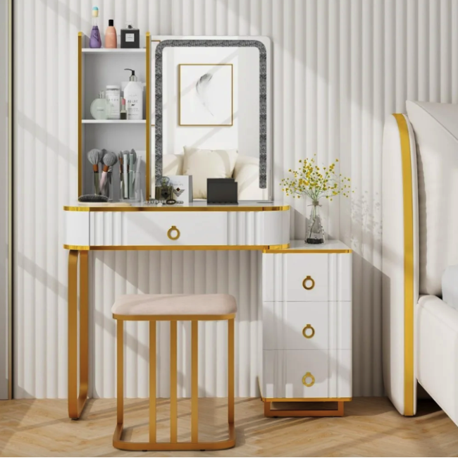 Туалетний столик Costway Vicci з пуфом + дзеркало LED