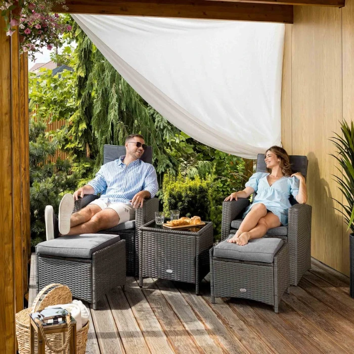 Комплект садових меблів Di Volio Fera 2 крісла реклайнери, 2 пуфи та столик, сірий