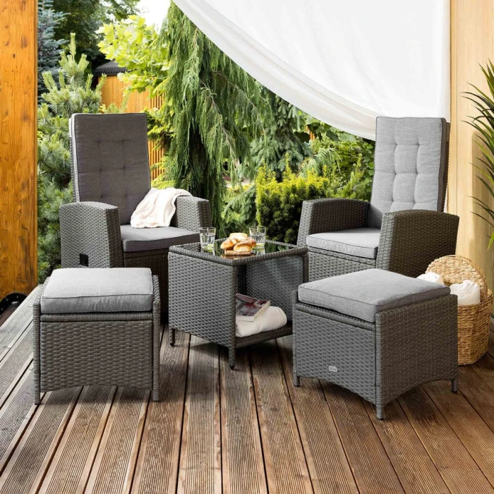 Комплект садових меблів Di Volio Fera 2 крісла реклайнери, 2 пуфи та столик, сірий