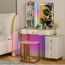 Туалетный столик Costway Vicci с пуфом + зеркало LED