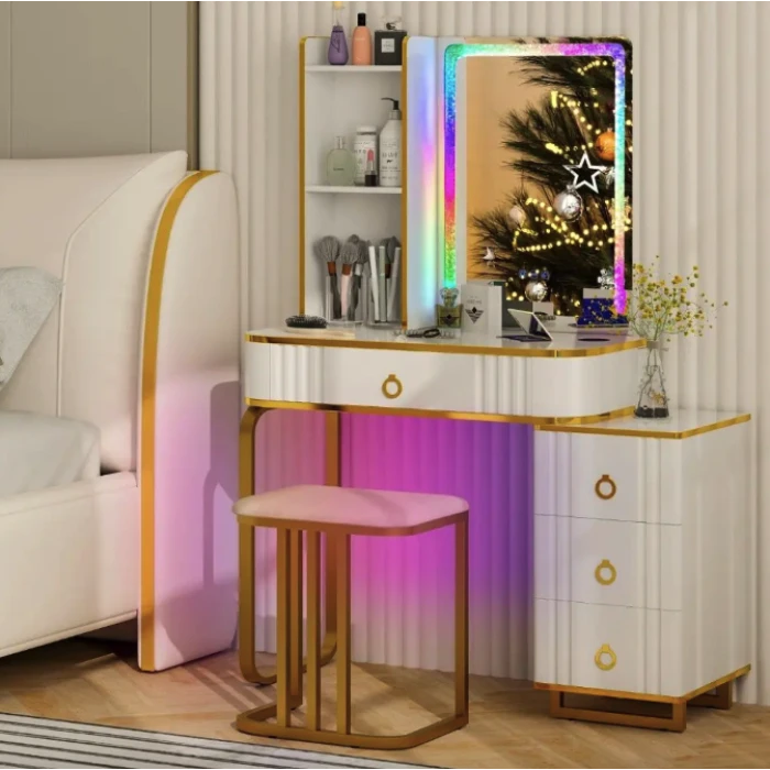 Туалетный столик Costway Vicci с пуфом + зеркало LED