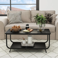 Журнальный стол Costway Marble двухъярусный черный