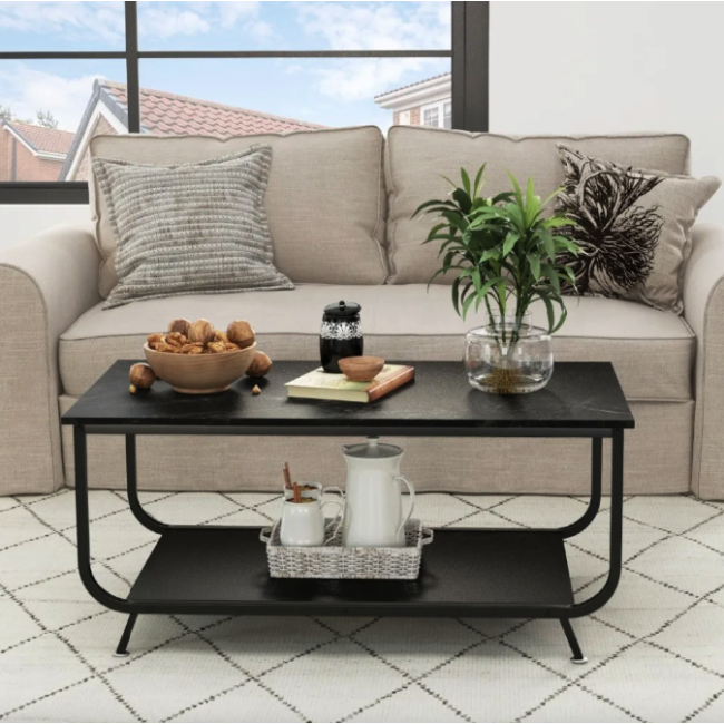 Журнальный стол Costway Marble двухъярусный черный