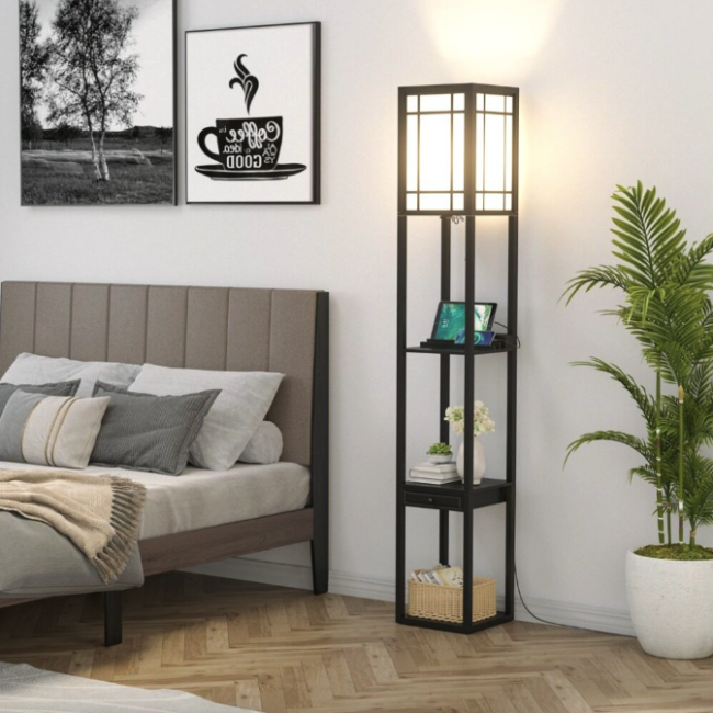 Напольная лампа Costway Terra торшер 3 в 1 черный