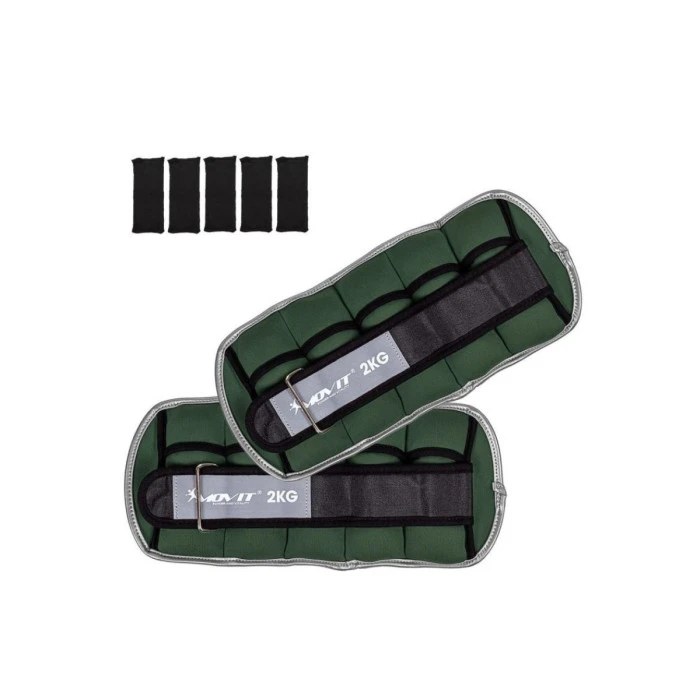 Неопреновые манжеты для упражнений Movit, 2х2 кг, оливково-зеленые.