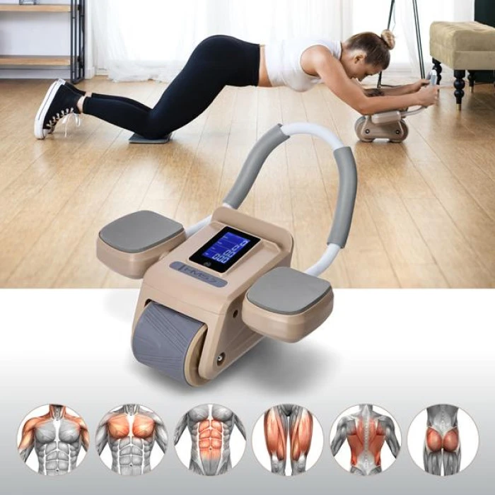 Колесо для тренировки мышц пресса HMS KA08 с LCD дисплеем и зарядкой, коричневое.