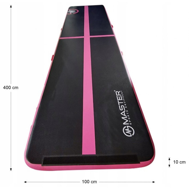 Мат надувной гимнастический MASTER, 400 x 100 x 10 см, черно-розовый.