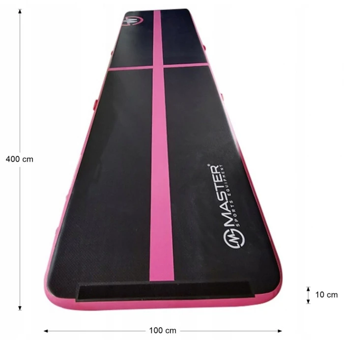 Мат надувной гимнастический MASTER, 400 x 100 x 10 см, черно-розовый.