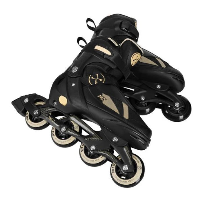 Роликовые коньки 2в1 NILS EXTREME NH382 размер M 36-39, черно-золотистые