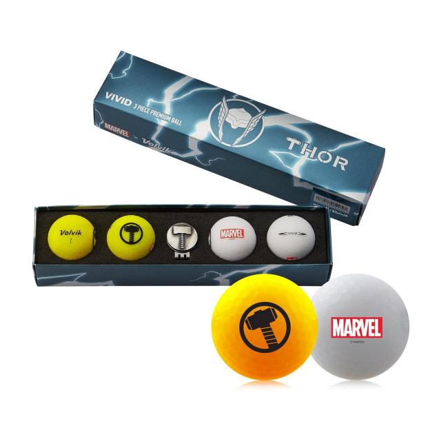 М'ячі для гольфу Volvik Marvel Thor 4 шт, сіро-жовті