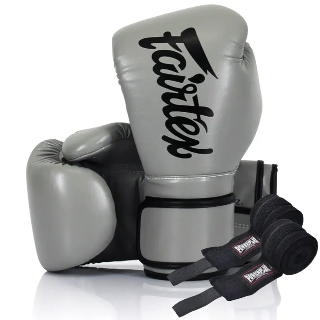 Перчатки боксерские с бинтами Fairtex BGV14 12 унций, серые